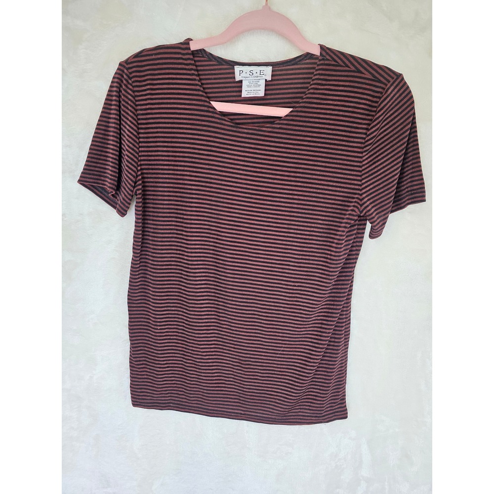 PSE‎ Designed in California Womens Medium Striped Short Sleeve Knit Top